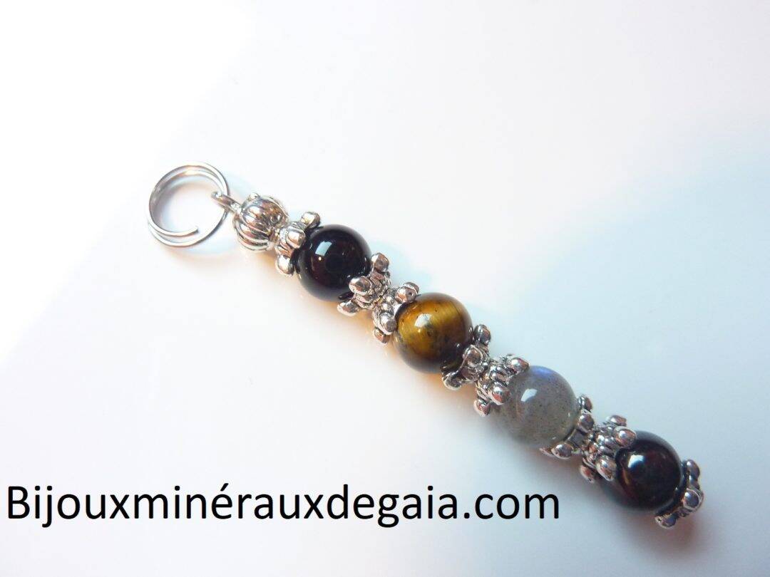 PENDENTIF OEIL DE TIGRE-LABRADORITE-TOURMALINE-SHUNGITE