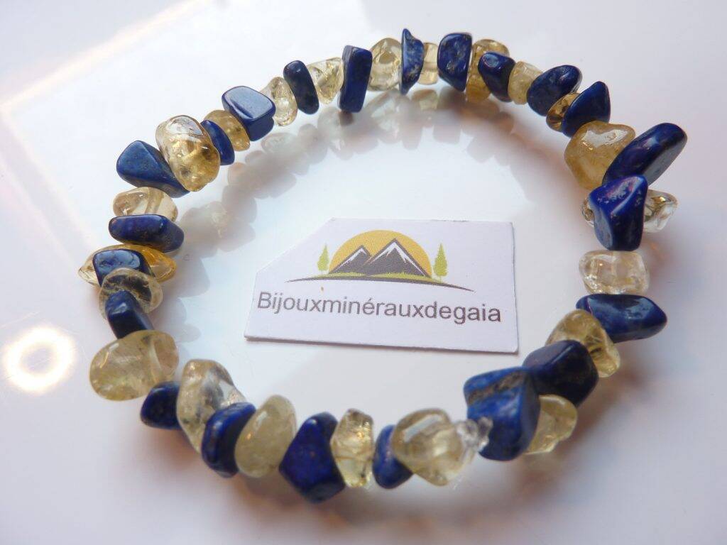 Bracelet citrine et lapis lazuli perles multiformes 6-10mm