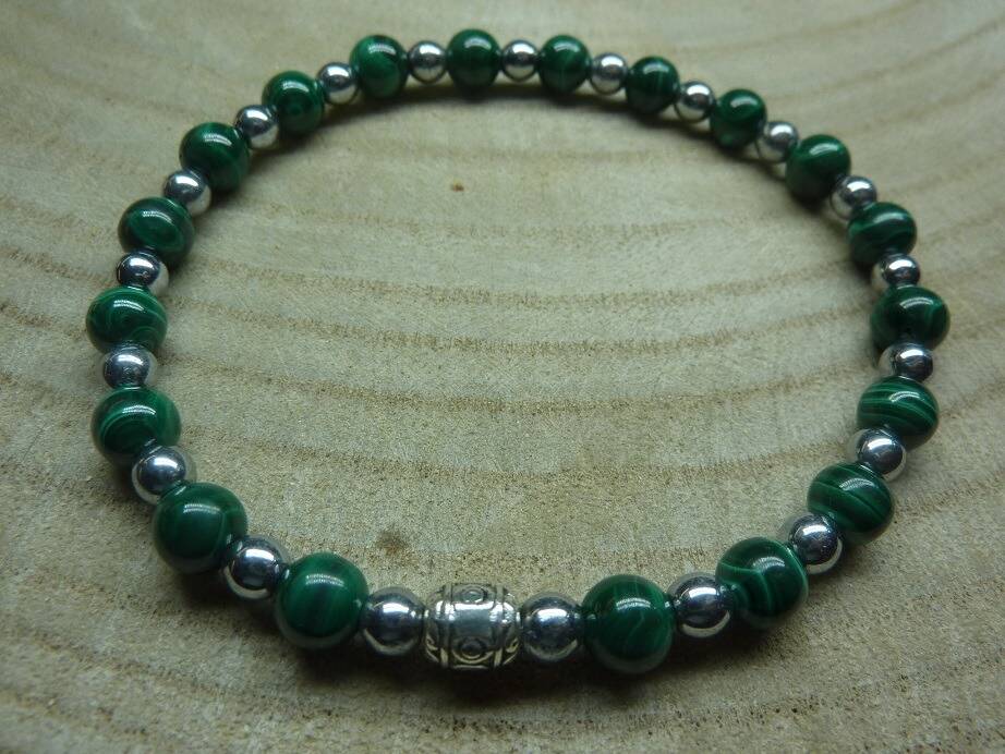 Bracelet malachite : perles rondes 6 mm