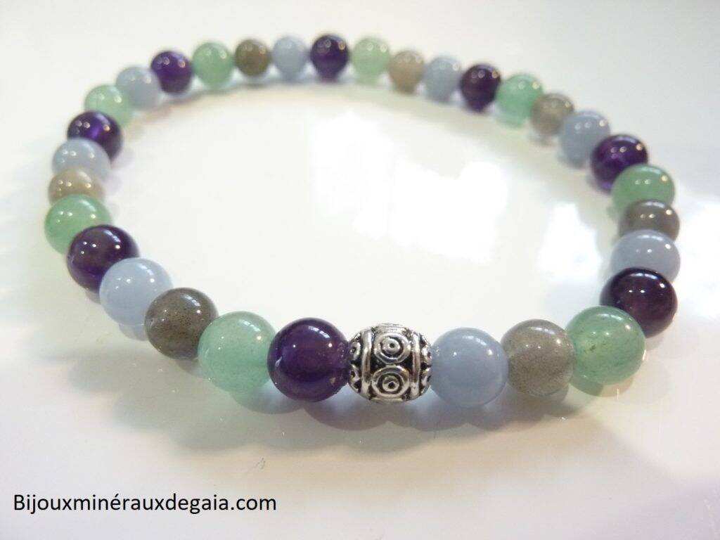 Bracelet Labradorite-aventurine-angélite-améthyste