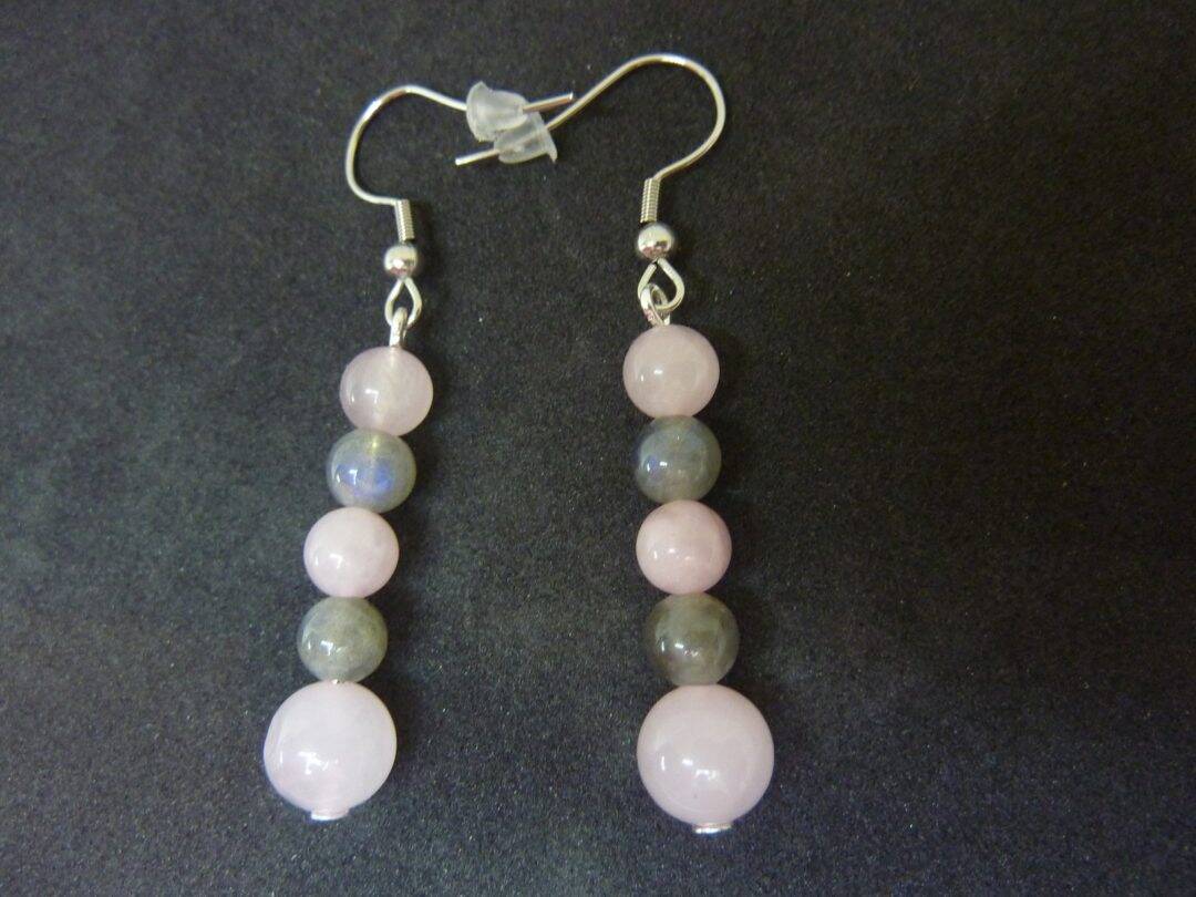 Boucles d'oreilles Labradorite-quartz rose joie protection