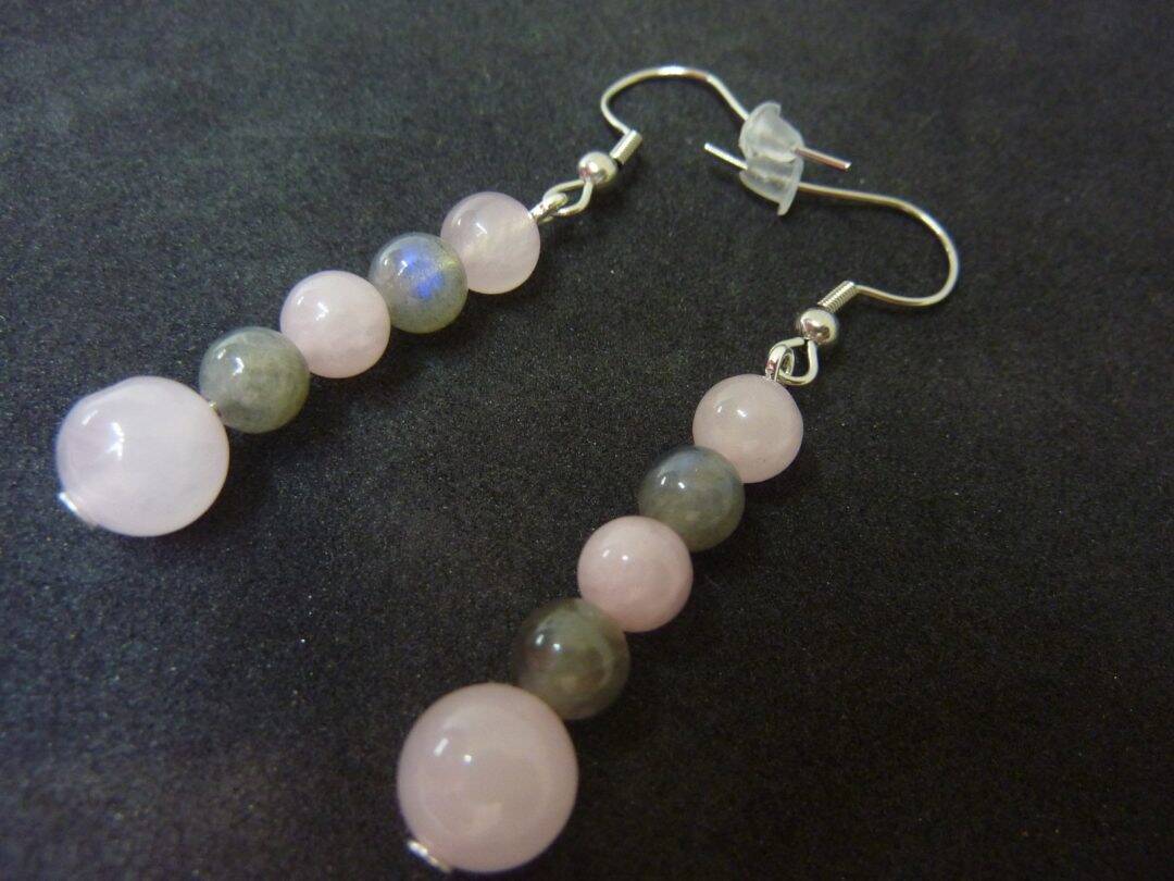 Boucles d'oreilles Labradorite-quartz rose joie protection