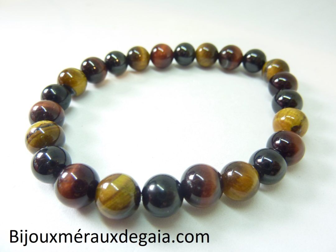 Bracelet Oeil de tigre,spinelle noir,oeil de taureau perles 8 mm