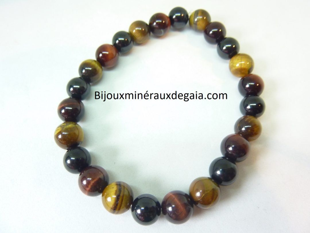 Bracelet Oeil de tigre,spinelle noir,oeil de taureau perles 8 mm