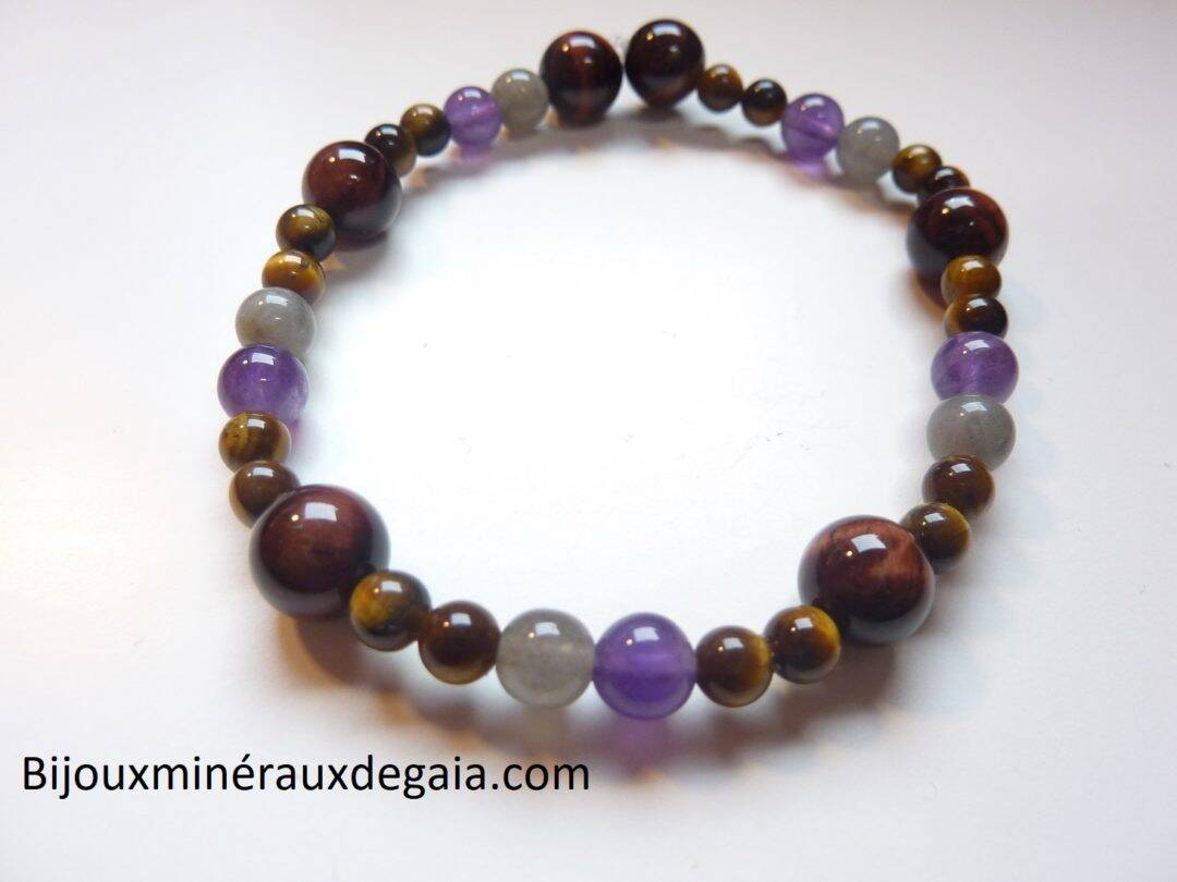 Bracelet Oeil de tigre-Labradorite-Oeil de taureau-Améthyste