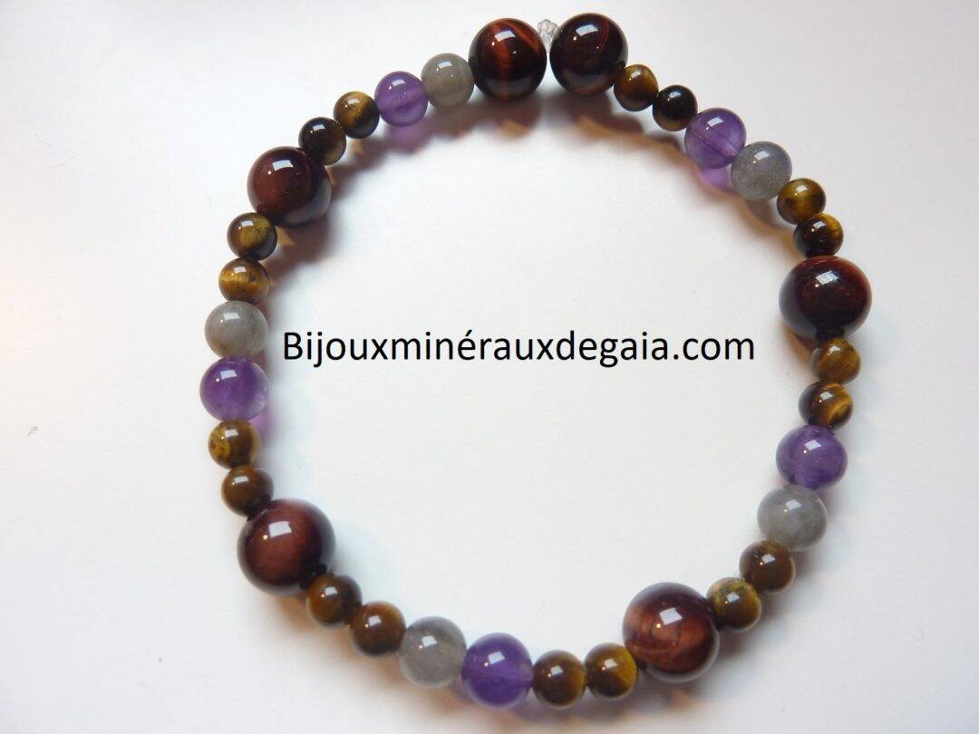 Bracelet Oeil de tigre-Labradorite-Oeil de taureau-Améthyste