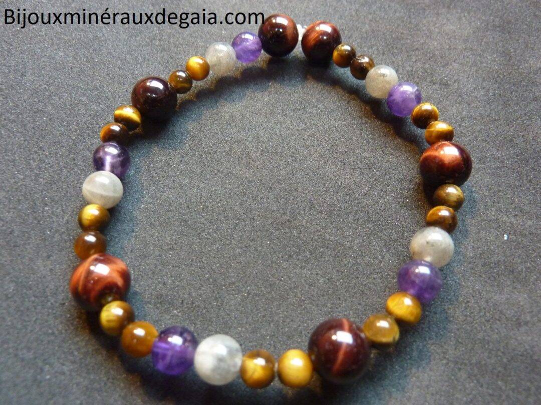 Bracelet Oeil de tigre-Labradorite-Oeil de taureau-Améthyste