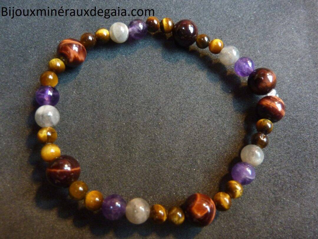 Bracelet Oeil de tigre-Labradorite-Oeil de taureau-Améthyste