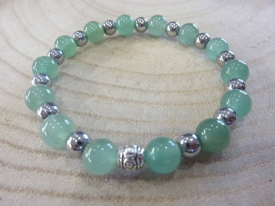 Bracelet Aventurine verte-Hématite perles rondes 8-6 mm