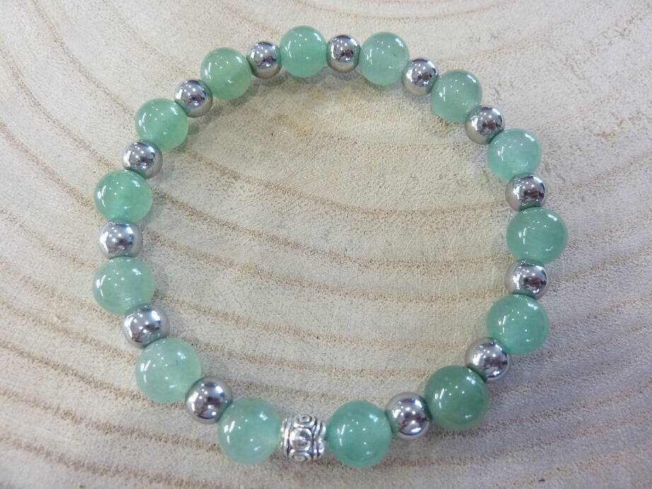 Bracelet Aventurine verte-Hématite perles rondes 8-6 mm