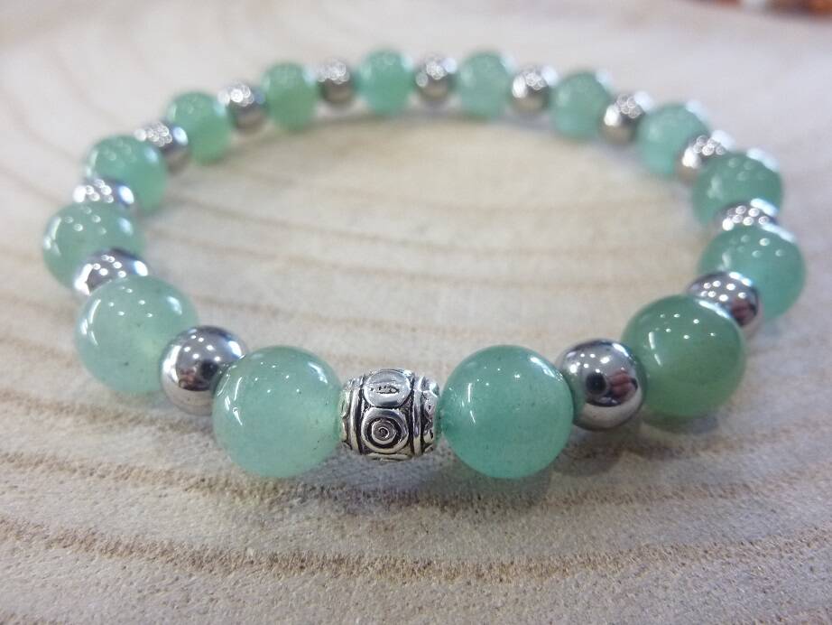 Bracelet Aventurine verte-Hématite perles rondes 8-6 mm