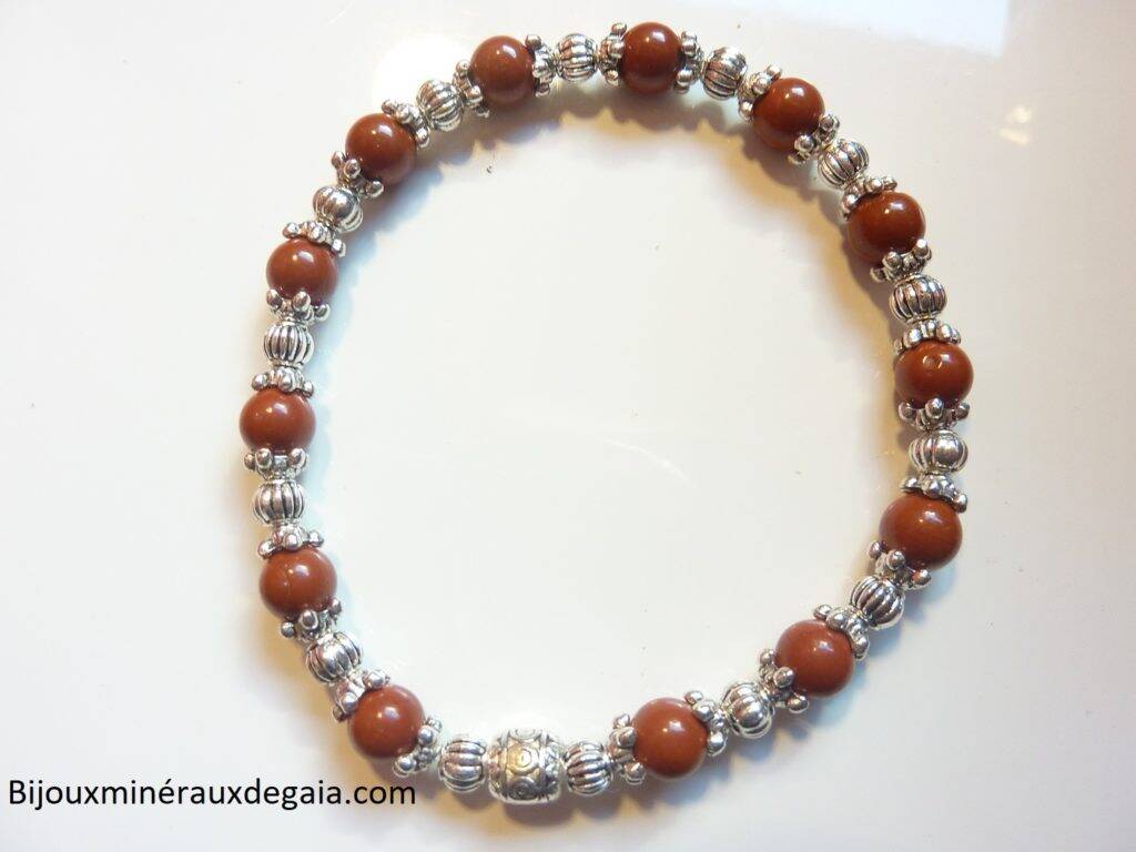 Bracelet Jaspe rouge -Perles rondes 6 mm