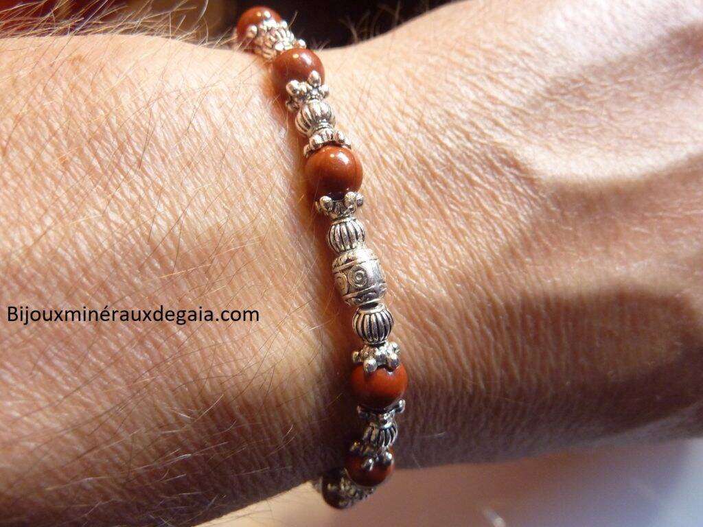 Bracelet Jaspe rouge -Perles rondes 6 mm