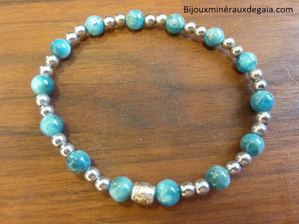 Bracelet Apatite-Hématite-perles rondes 6-4 mm