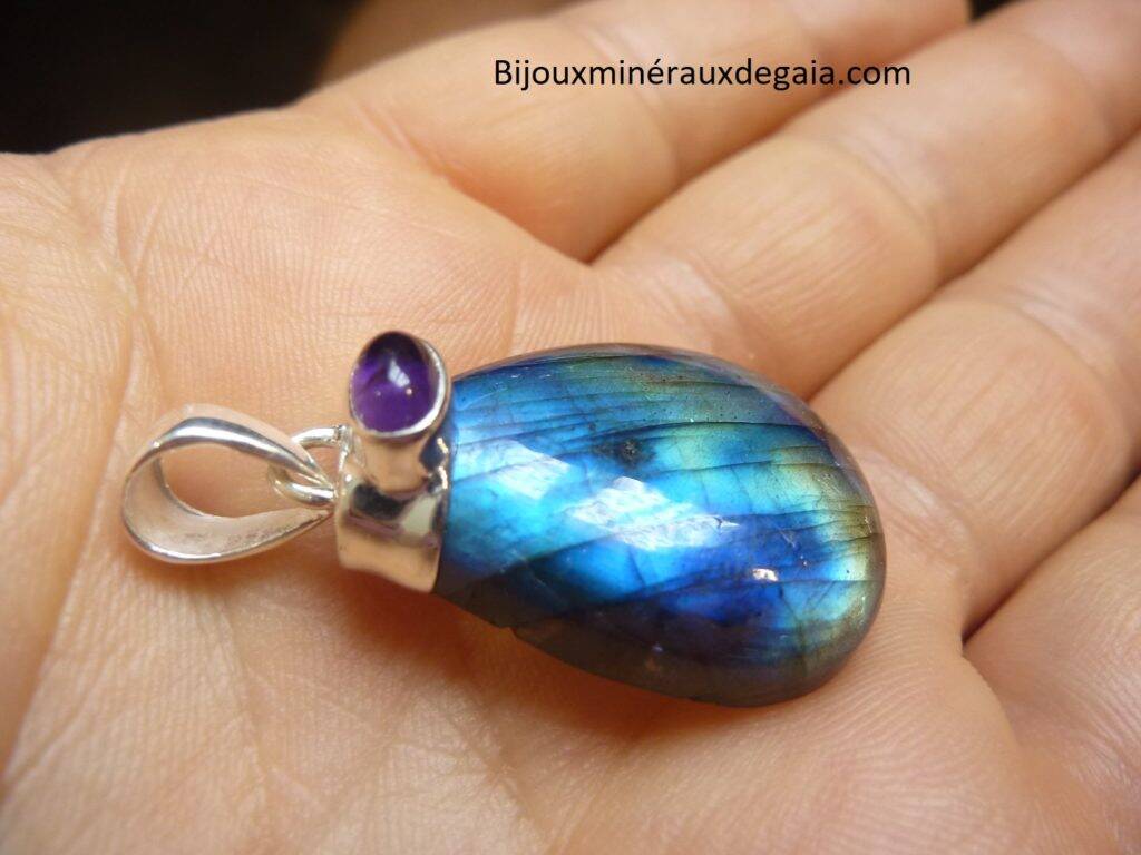 Pendentif Labradorite-Améthyste Monture argent 925 ref 5368
