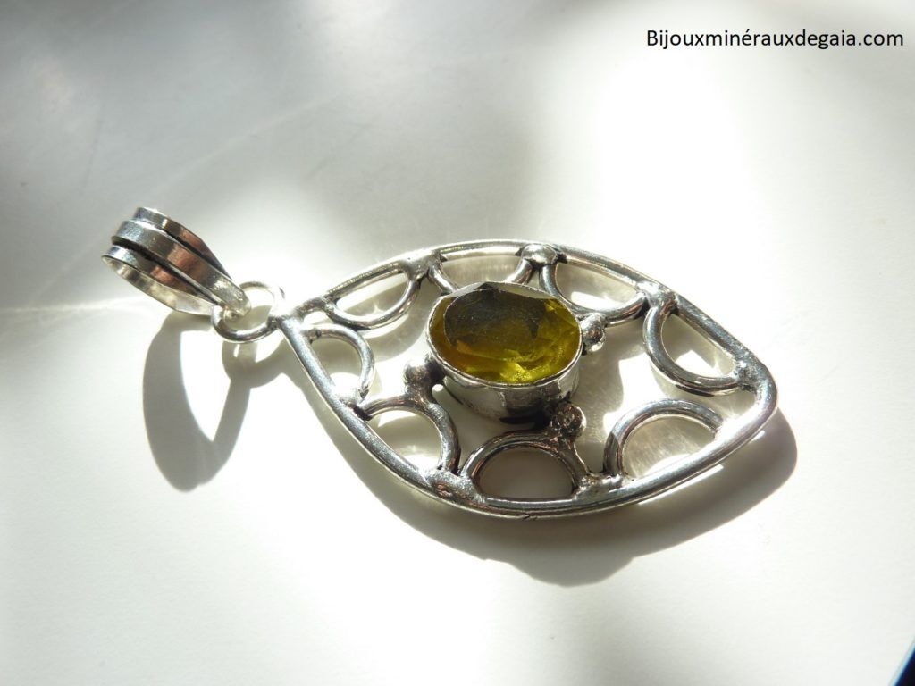 Pendentif citrine monture argent 925 Ref 9118