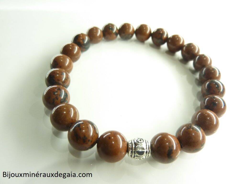 Bracelet obsidienne Acajou - perles rondes 8 mm