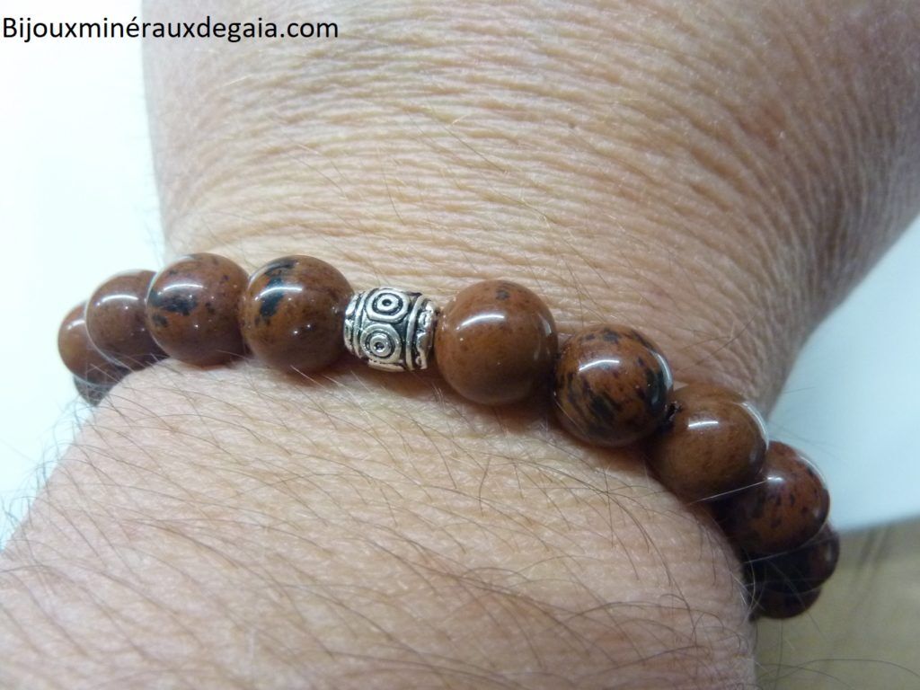 Bracelet obsidienne Acajou - perles rondes 8 mm