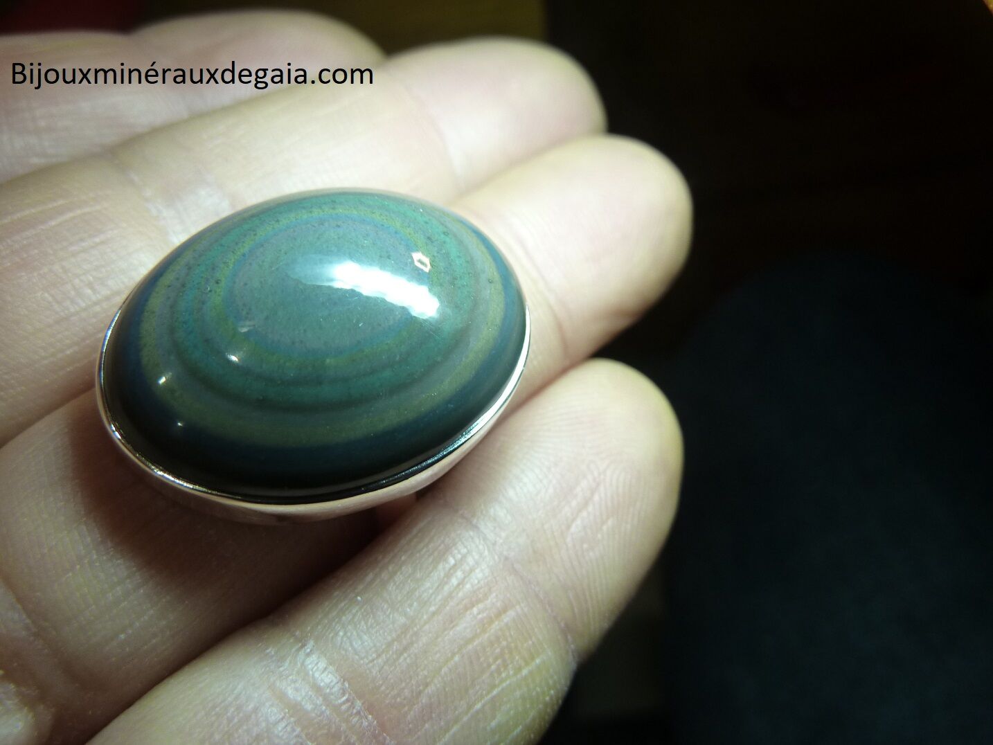 Bague obsidienne oeil celeste argent 925 taille 58 3/4 ref 2900 – Image 2