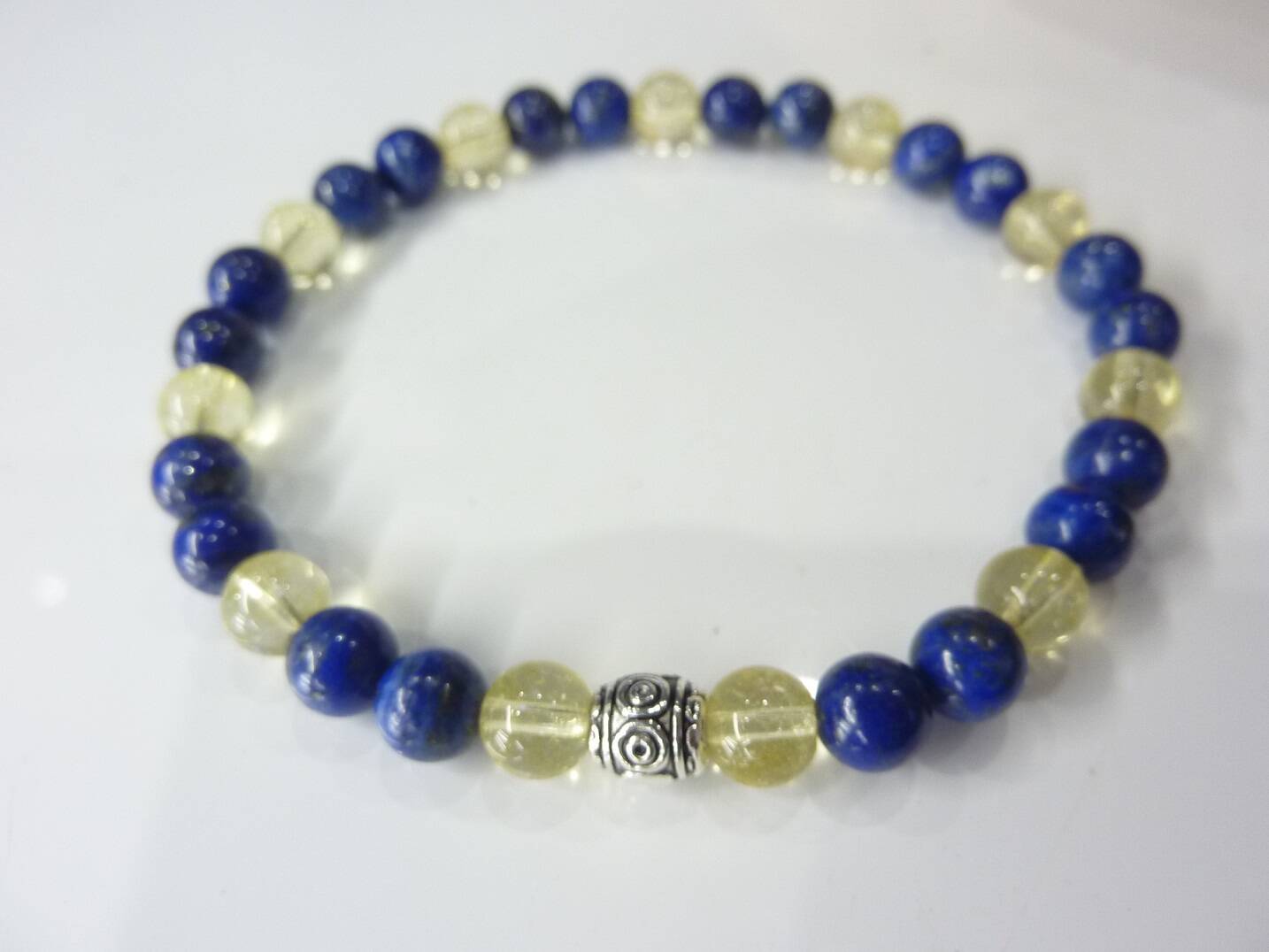 Bracelet Lapis lazuli-Citrine perles rondes 6 mm