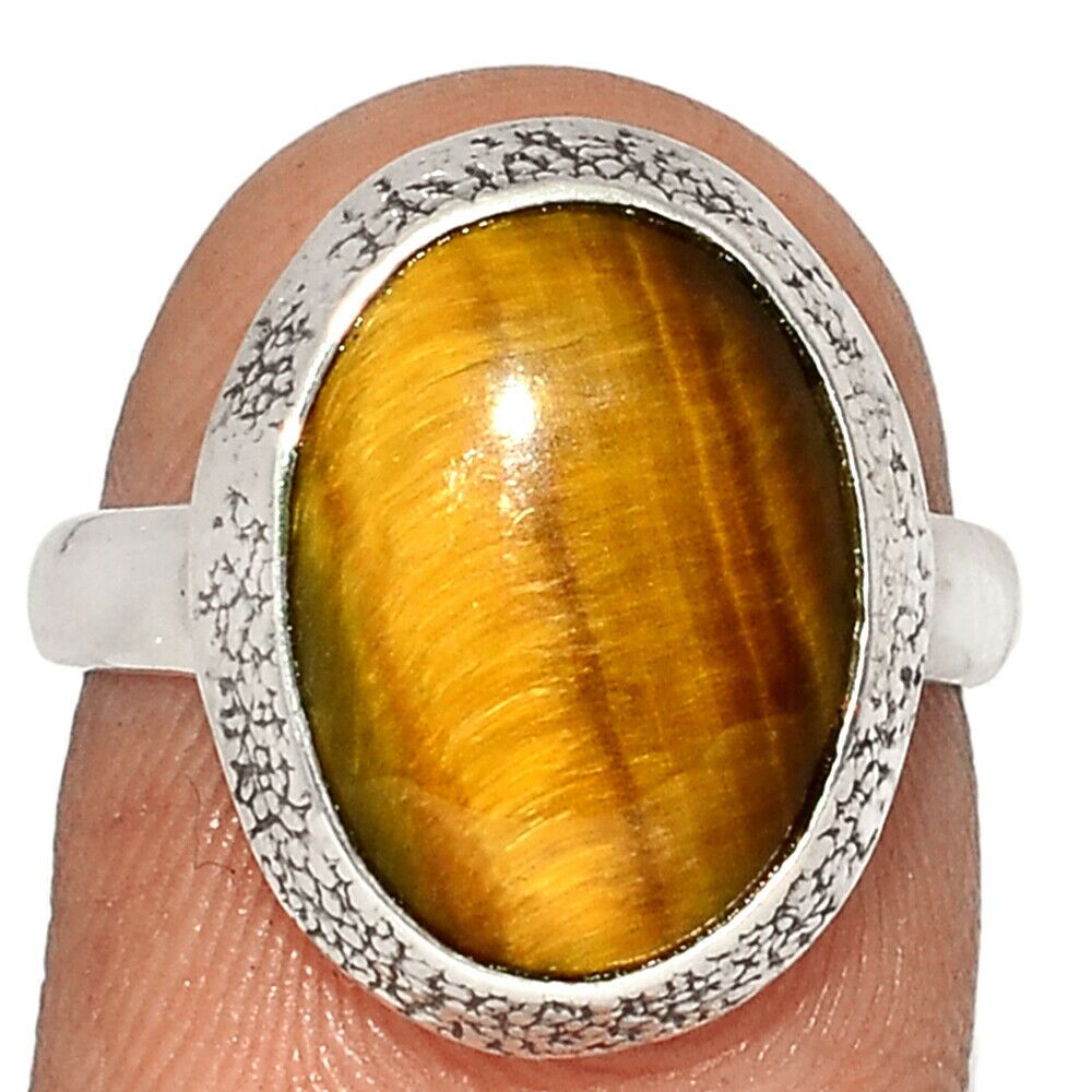 Bague oeil de tigre monture argent 925 taille 54 ref 8999