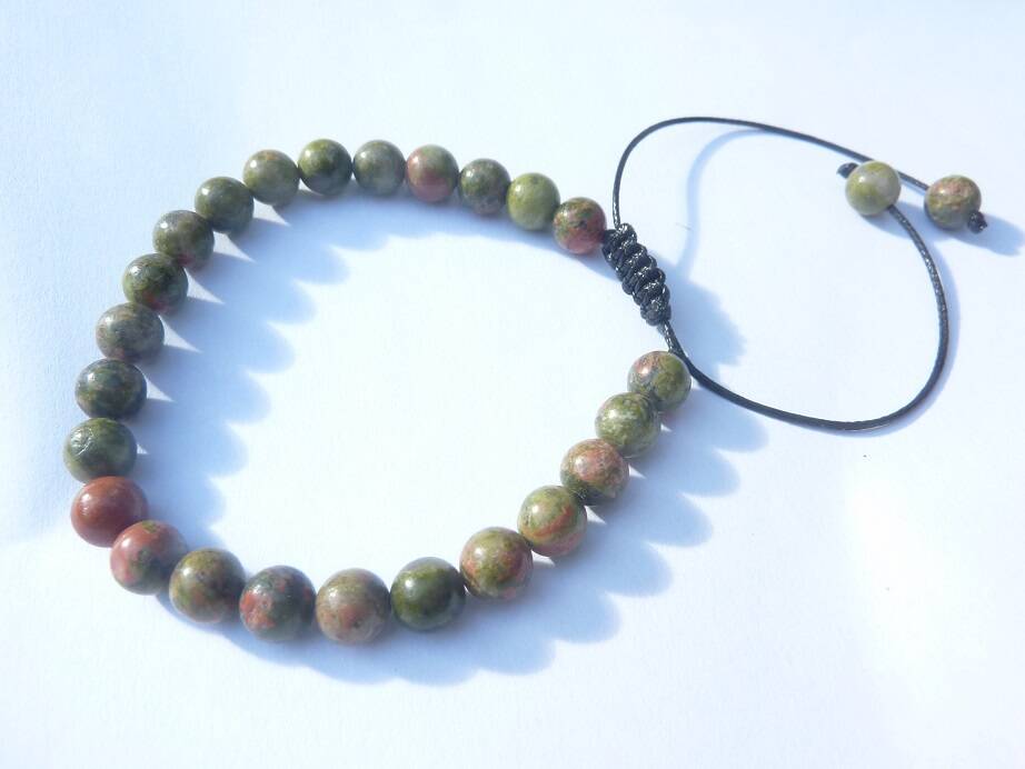 Bracelet Unakite épidote réglable perles 6 mm