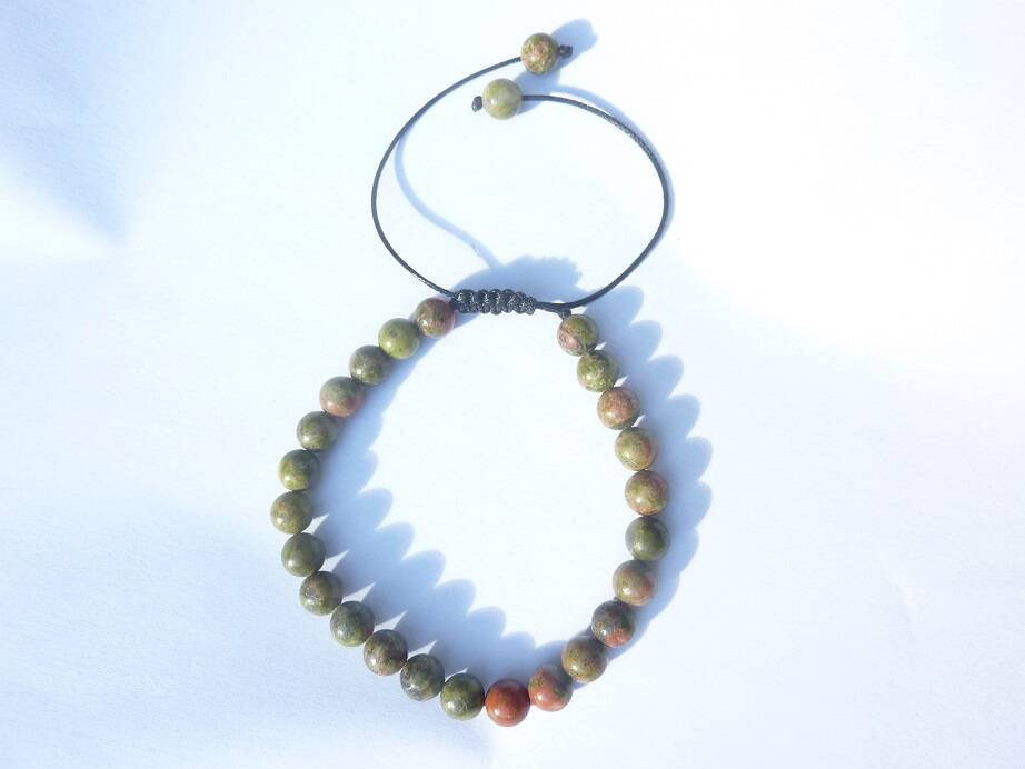Bracelet Unakite épidote réglable perles 6 mm
