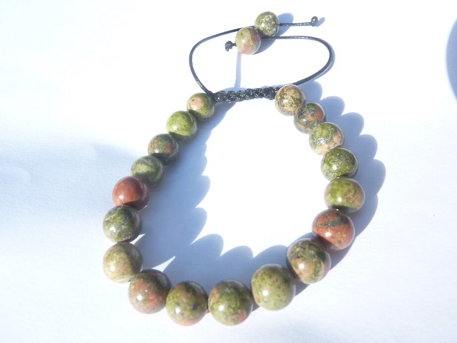 Bracelet Unakite épidote réglable perles 8 mm