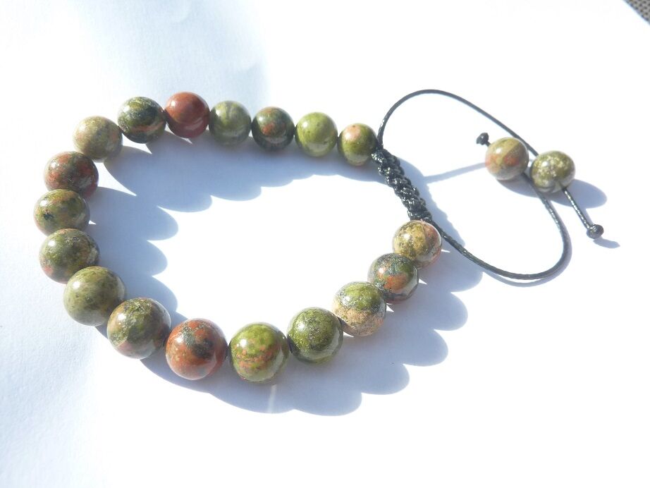 Bracelet Unakite épidote réglable perles 8 mm