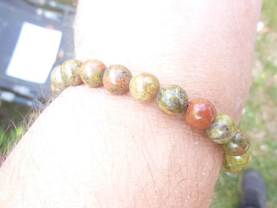 Bracelet Unakite épidote réglable perles 8 mm