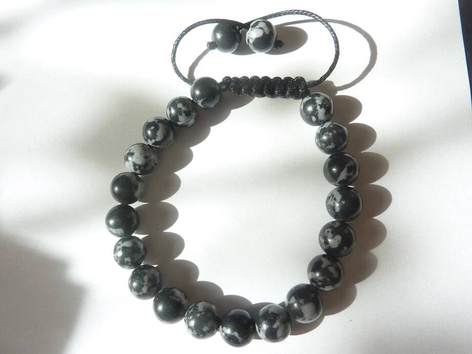 Bracelet réglable Obsidienne neige-Perles rondes de 8 mm