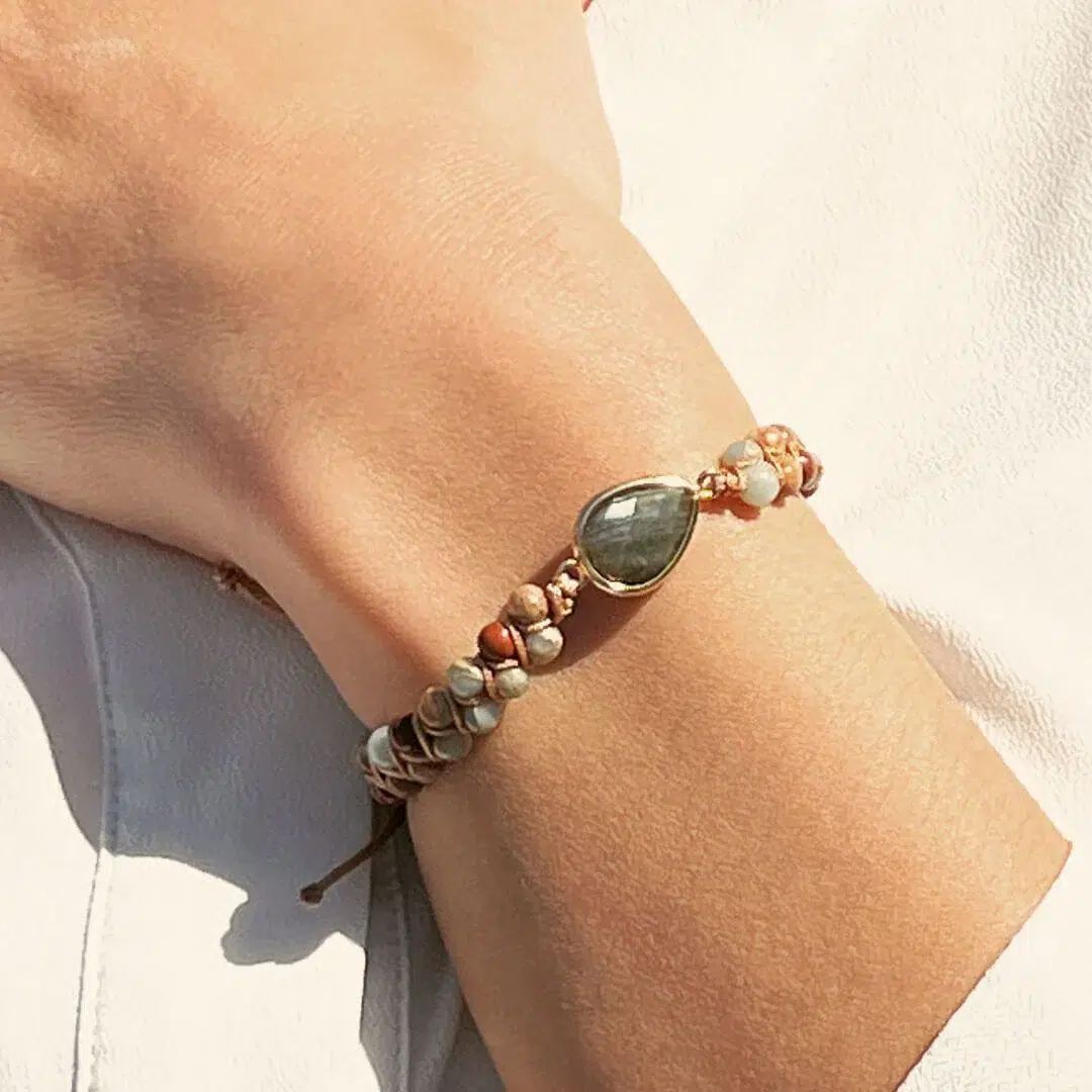 Bracelet réglable Labradorite et Jaspe