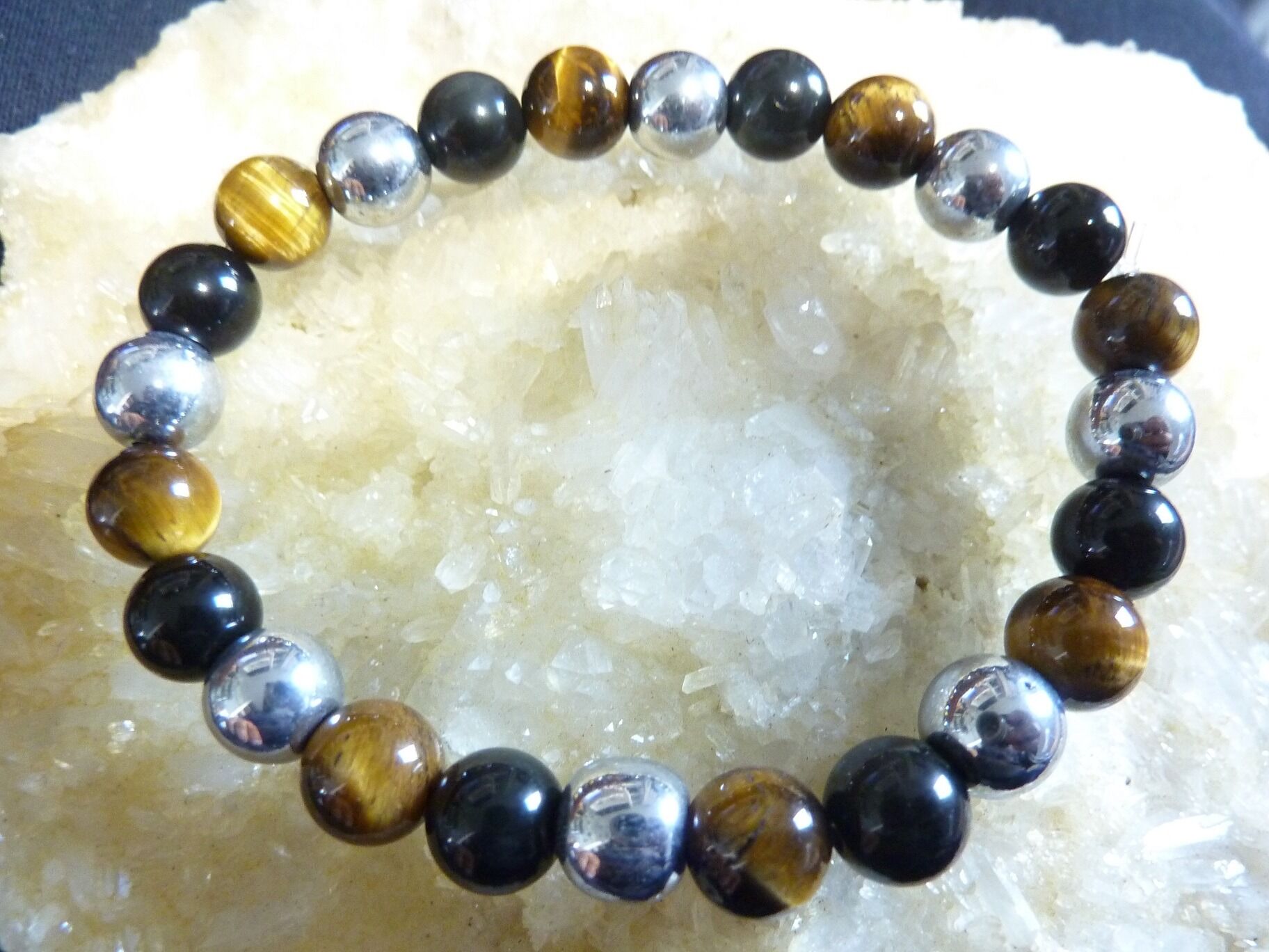 Bracelet Oeil de tigre-Obsidienne oeil céleste-Hématite