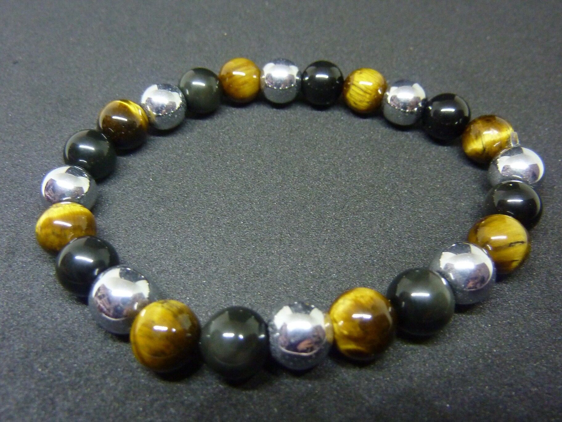 Bracelet Oeil de tigre-Obsidienne oeil céleste-Hématite – Image 8