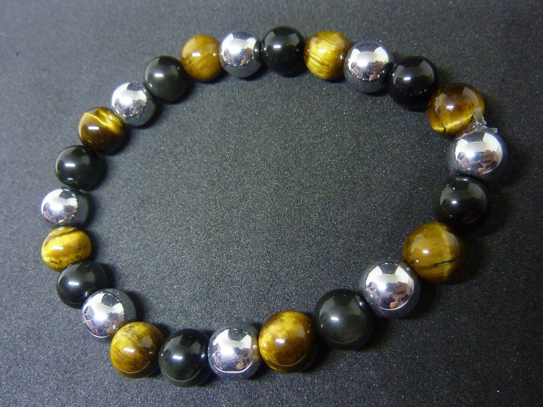 Bracelet Oeil de tigre-Obsidienne oeil céleste-Hématite – Image 7