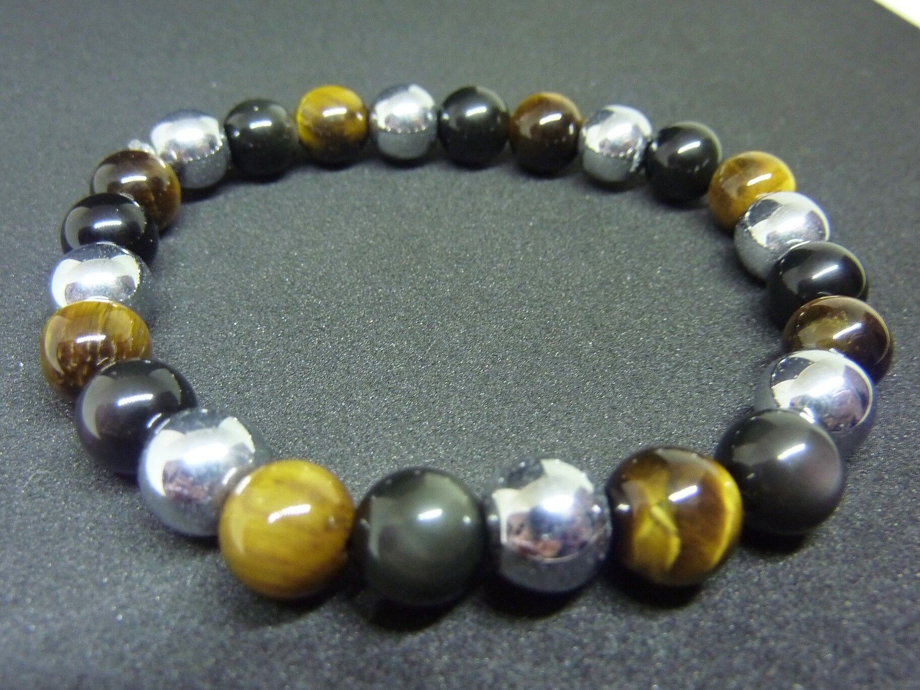 Bracelet Oeil de tigre-Obsidienne oeil céleste-Hématite – Image 5