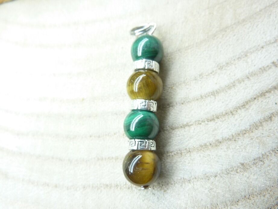 PENDENTIF FORCE ET PROTECTION: MALACHITE,OEIL DE TIGRE
