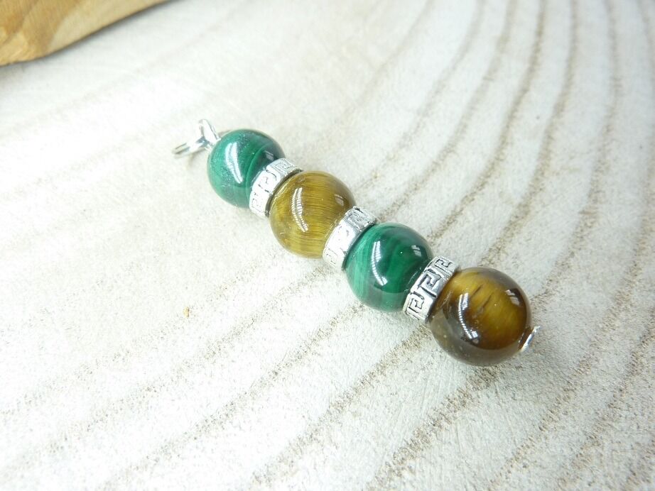 PENDENTIF FORCE ET PROTECTION: MALACHITE,OEIL DE TIGRE