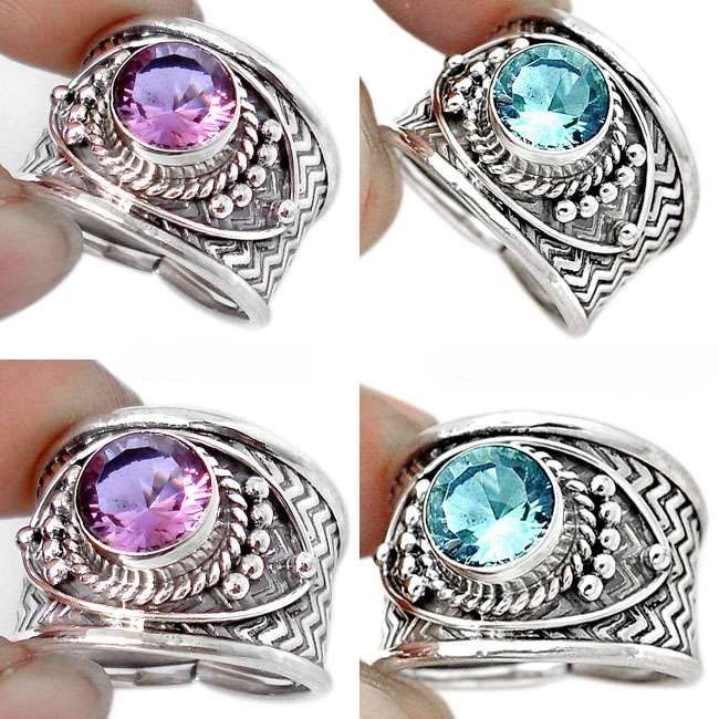 Bague laboratoire comme Alexandrite monture argent 925 taille 57 ref 1024