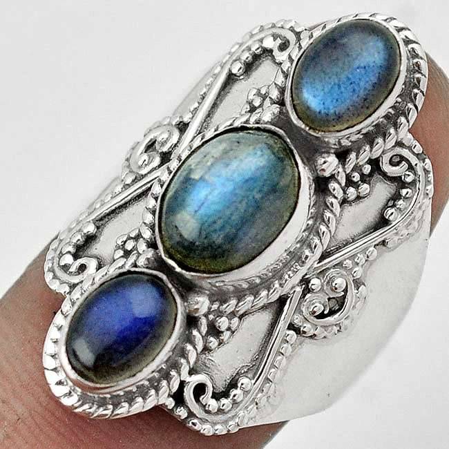 SUBLIME BAGUE EN LABRADORITE & ARGENT 925 TAILLE 57 3/4 ref 8863