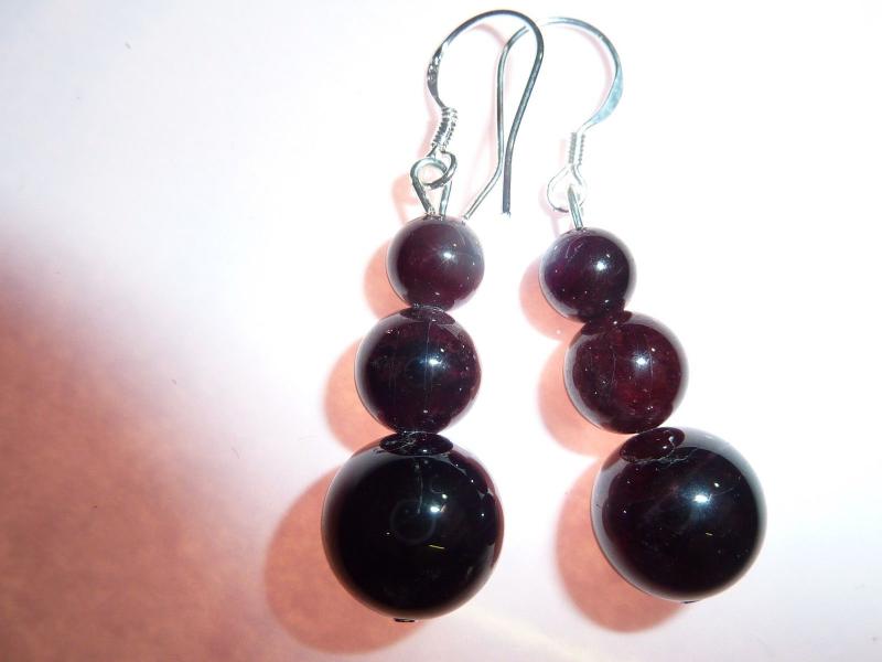 Boucles d'oreilles grenat almandin perles rondes 10-8-6mm