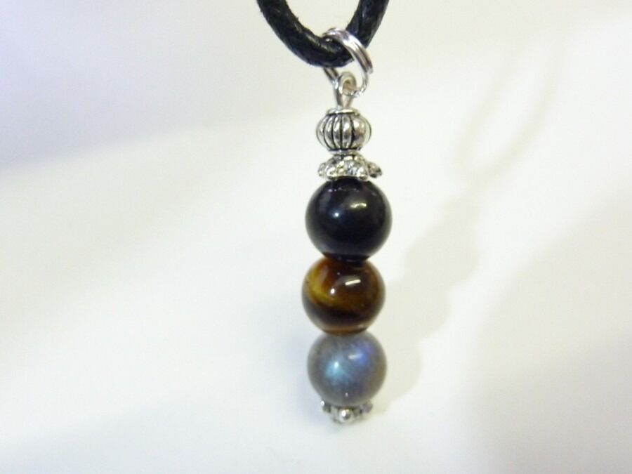 PENDENTIF OEIL DE TIGRE-LABRADORITE-SHUNGITE 8 mm