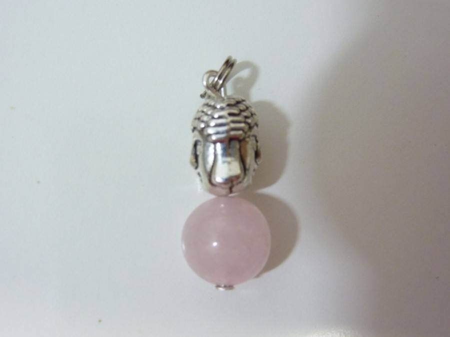 Pendentif douceur quietude Bouddha quartz rose perle 10 mm longueur 2,7 cm – Image 2