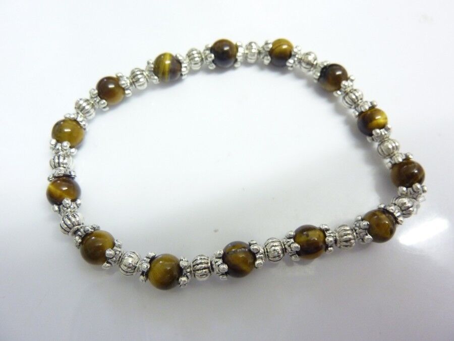 BRACELET PROTECTION: OEIL DE TIGRE 6mm et plaqué argent