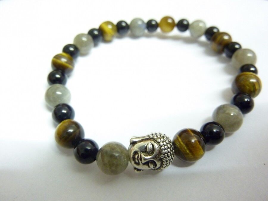 BRACELET PROTECTION BOUDDHA: OEIL DE TIGRE,LABRADORITE,TOURMALINE NOIRE – Image 2