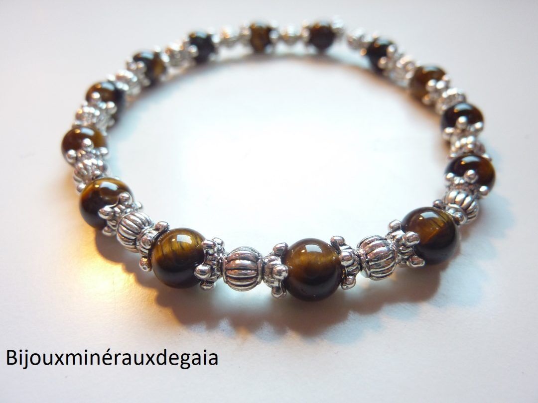 BRACELET PROTECTION: OEIL DE TIGRE 6mm et plaqué argent