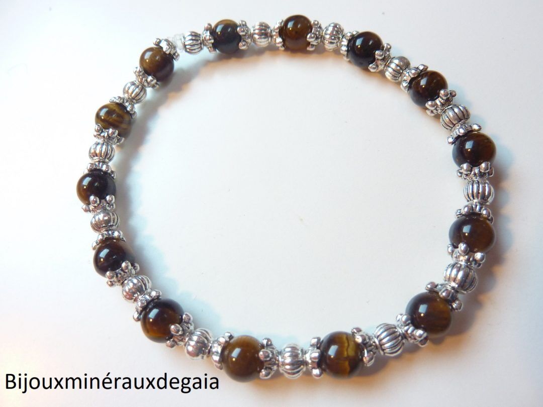 BRACELET PROTECTION: OEIL DE TIGRE 6mm et plaqué argent