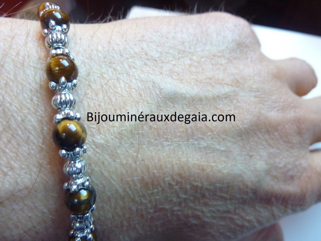 BRACELET PROTECTION: OEIL DE TIGRE 6mm et plaqué argent