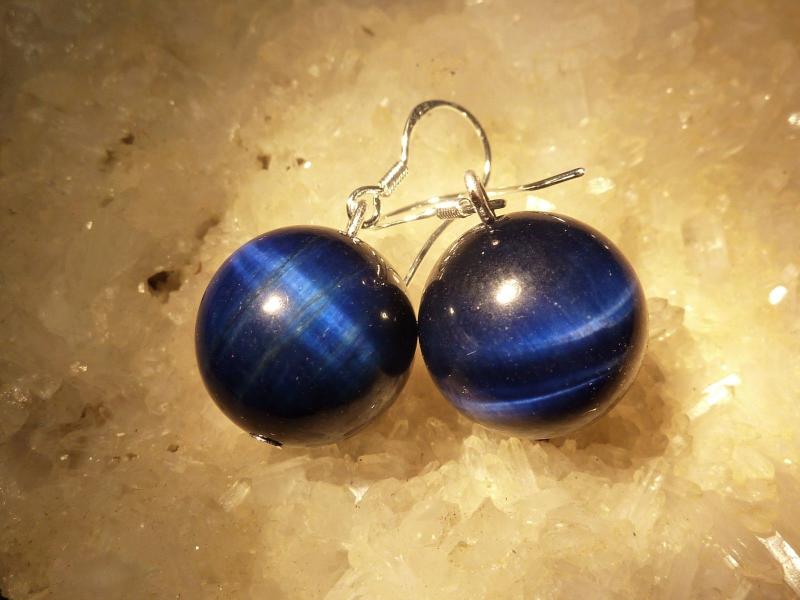 Boucles d'oreilles en oeil de faucon perles rondes 12mm