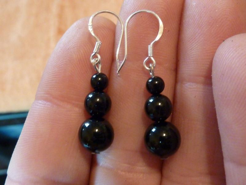 Boucles d'oreilles en tourmaline noire perles rondes 8-6-4mm